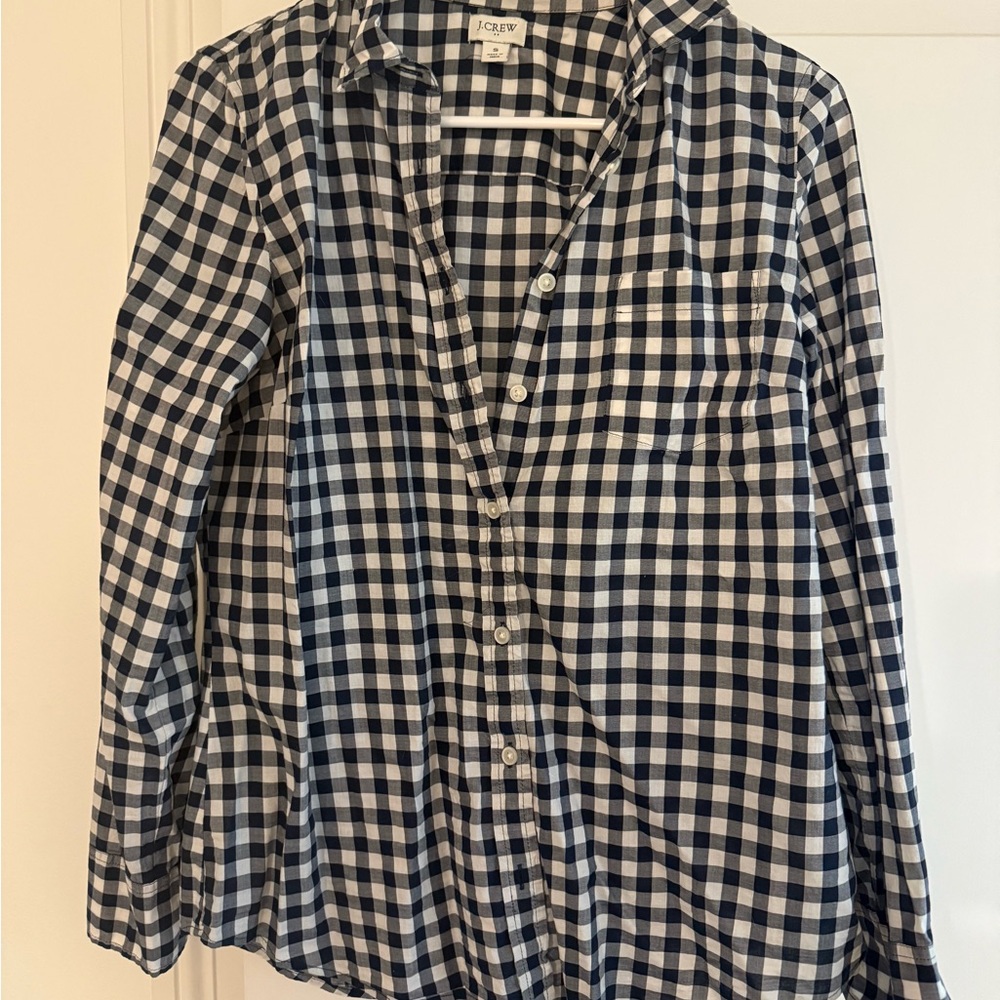 J. Crew Navy and White Gingham Shirt